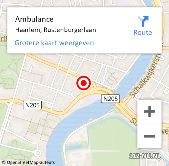 Locatie op kaart van de 112 melding: Ambulance Haarlem, Rustenburgerlaan op 29 augustus 2023 08:47