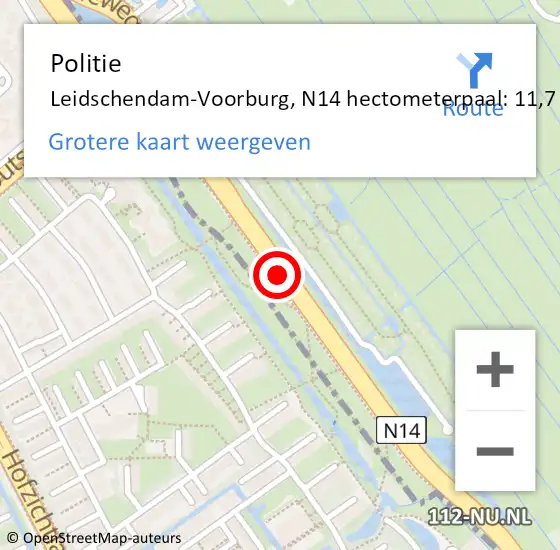 Locatie op kaart van de 112 melding: Politie Leidschendam-Voorburg, N14 hectometerpaal: 11,7 op 29 augustus 2023 09:00