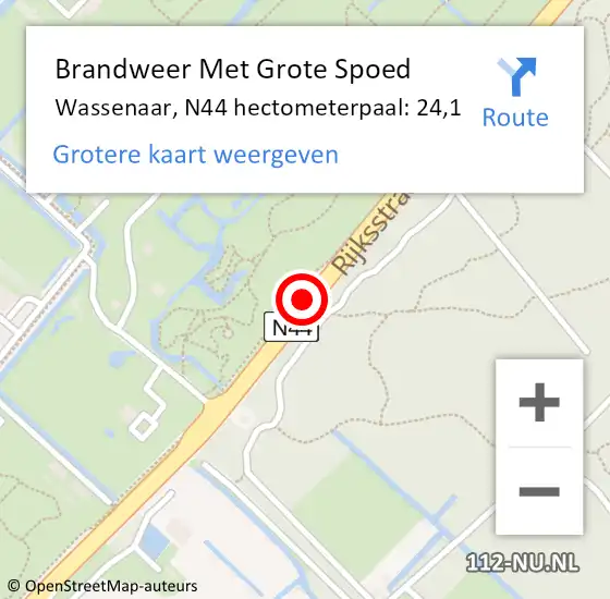 Locatie op kaart van de 112 melding: Brandweer Met Grote Spoed Naar Wassenaar, N44 hectometerpaal: 24,1 op 29 augustus 2023 09:04