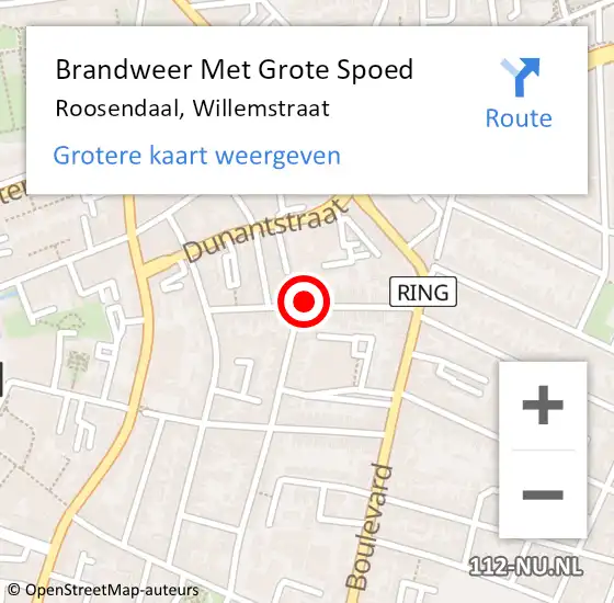 Locatie op kaart van de 112 melding: Brandweer Met Grote Spoed Naar Roosendaal, Willemstraat op 29 augustus 2023 09:06
