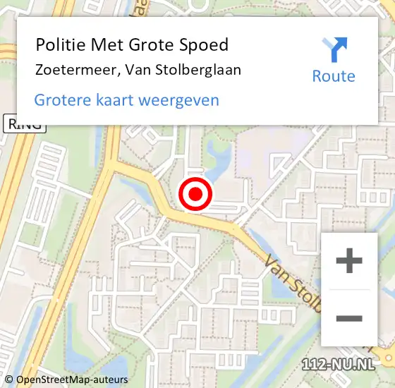 Locatie op kaart van de 112 melding: Politie Met Grote Spoed Naar Zoetermeer, Van Stolberglaan op 29 augustus 2023 09:08