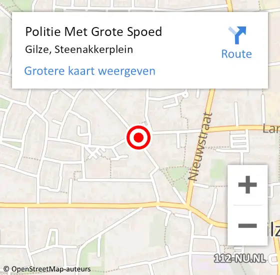 Locatie op kaart van de 112 melding: Politie Met Grote Spoed Naar Gilze, Steenakkerplein op 29 augustus 2023 09:52