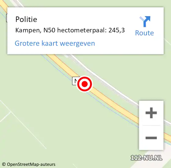 Locatie op kaart van de 112 melding: Politie Kampen, N50 hectometerpaal: 245,3 op 29 augustus 2023 10:16