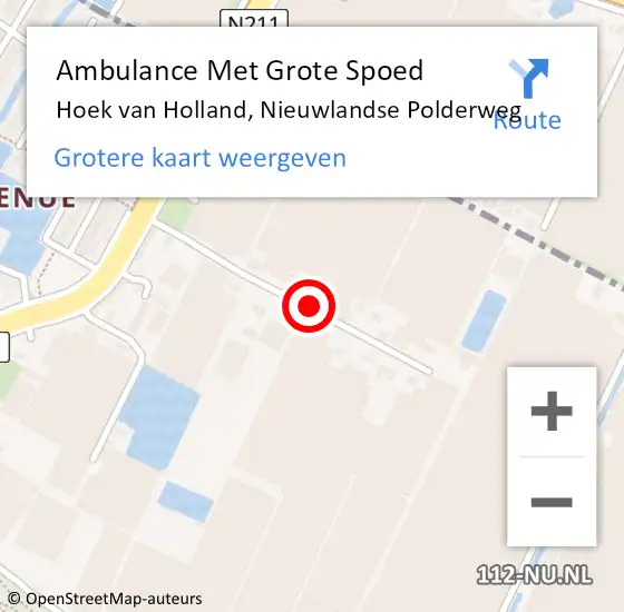 Locatie op kaart van de 112 melding: Ambulance Met Grote Spoed Naar Hoek van Holland, Nieuwlandse Polderweg op 29 augustus 2023 10:16