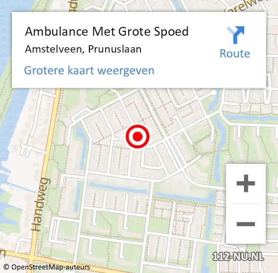 Locatie op kaart van de 112 melding: Ambulance Met Grote Spoed Naar Amstelveen, Prunuslaan op 29 augustus 2023 12:03