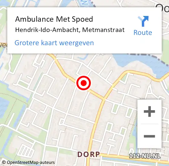 Locatie op kaart van de 112 melding: Ambulance Met Spoed Naar Hendrik-Ido-Ambacht, Metmanstraat op 6 september 2014 10:16