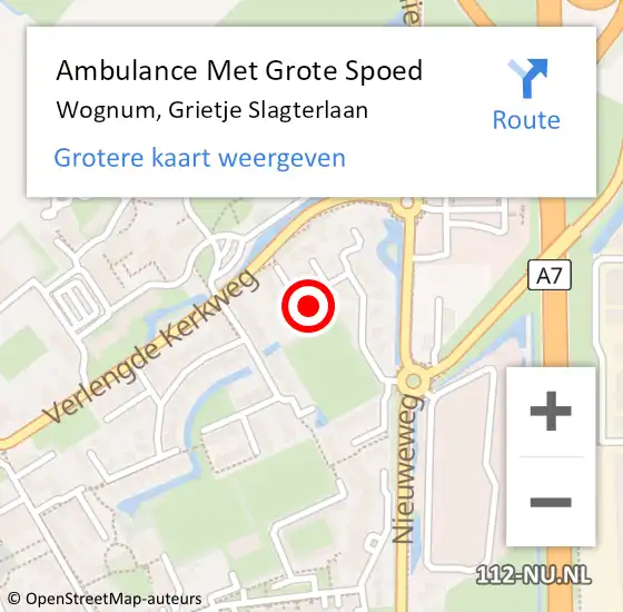 Locatie op kaart van de 112 melding: Ambulance Met Grote Spoed Naar Wognum, Grietje Slagterlaan op 29 augustus 2023 12:24