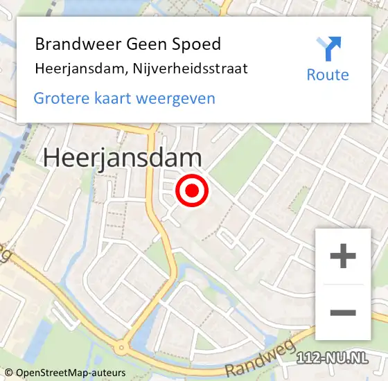 Locatie op kaart van de 112 melding: Brandweer Geen Spoed Naar Heerjansdam, Nijverheidsstraat op 29 augustus 2023 12:46