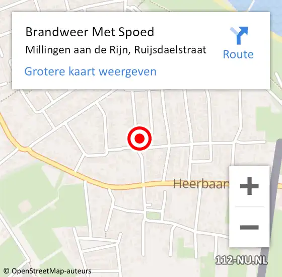 Locatie op kaart van de 112 melding: Brandweer Met Spoed Naar Millingen aan de Rijn, Ruijsdaelstraat op 29 augustus 2023 12:46