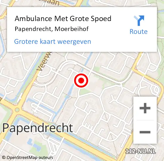 Locatie op kaart van de 112 melding: Ambulance Met Grote Spoed Naar Papendrecht, Moerbeihof op 29 augustus 2023 12:47