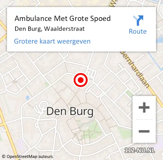 Locatie op kaart van de 112 melding: Ambulance Met Grote Spoed Naar Den Burg, Waalderstraat op 29 augustus 2023 13:09