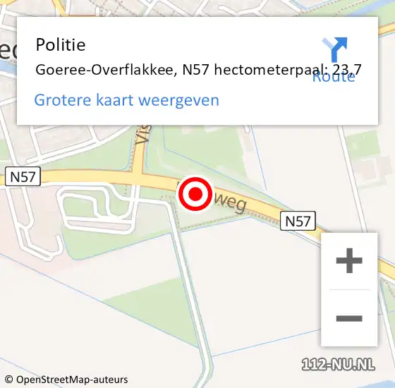 Locatie op kaart van de 112 melding: Politie Goeree-Overflakkee, N57 hectometerpaal: 23,7 op 29 augustus 2023 13:29