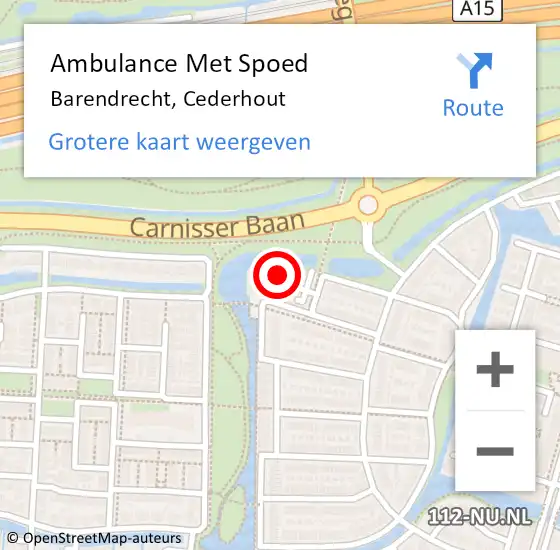 Locatie op kaart van de 112 melding: Ambulance Met Spoed Naar Barendrecht, Cederhout op 29 augustus 2023 14:23