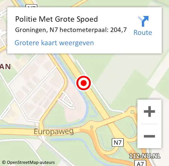 Locatie op kaart van de 112 melding: Politie Met Grote Spoed Naar Groningen, N7 hectometerpaal: 204,7 op 29 augustus 2023 15:07