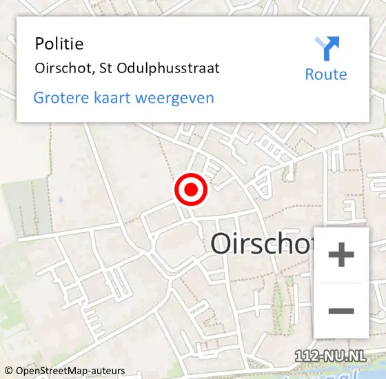 Locatie op kaart van de 112 melding: Politie Oirschot, St Odulphusstraat op 29 augustus 2023 15:13