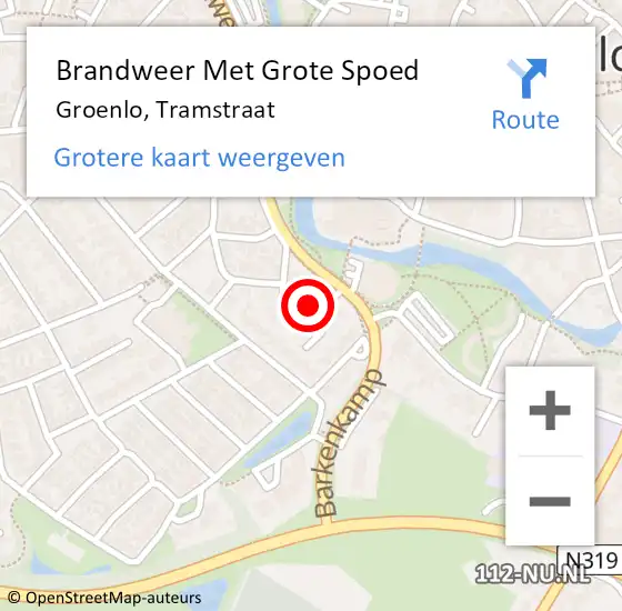 Locatie op kaart van de 112 melding: Brandweer Met Grote Spoed Naar Groenlo, Tramstraat op 29 augustus 2023 15:20