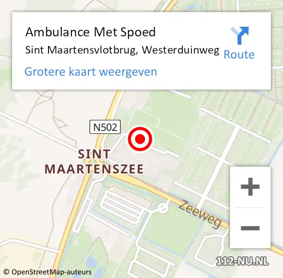 Locatie op kaart van de 112 melding: Ambulance Met Spoed Naar Sint Maartensvlotbrug, Westerduinweg op 29 augustus 2023 15:25