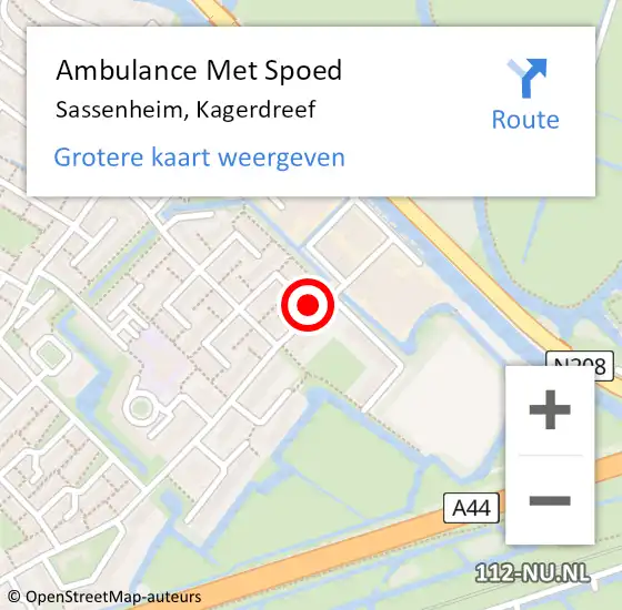 Locatie op kaart van de 112 melding: Ambulance Met Spoed Naar Sassenheim, Kagerdreef op 29 augustus 2023 15:41