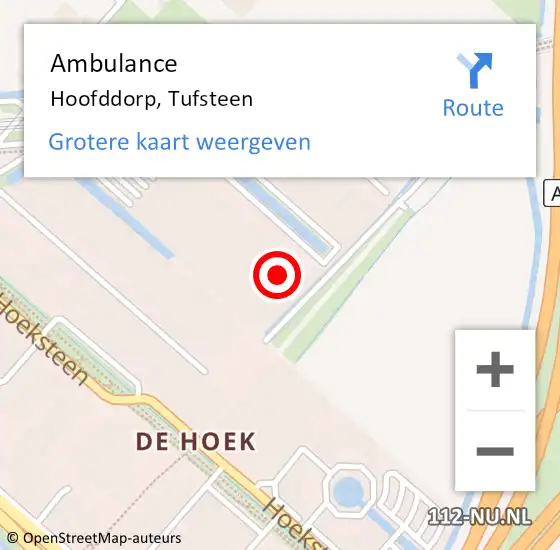 Locatie op kaart van de 112 melding: Ambulance Hoofddorp, Tufsteen op 29 augustus 2023 15:46