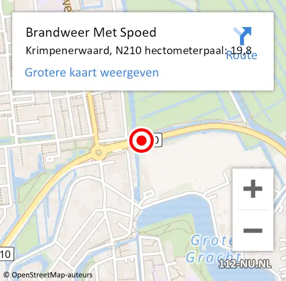 Locatie op kaart van de 112 melding: Brandweer Met Spoed Naar Krimpenerwaard, N210 hectometerpaal: 19,8 op 29 augustus 2023 16:00