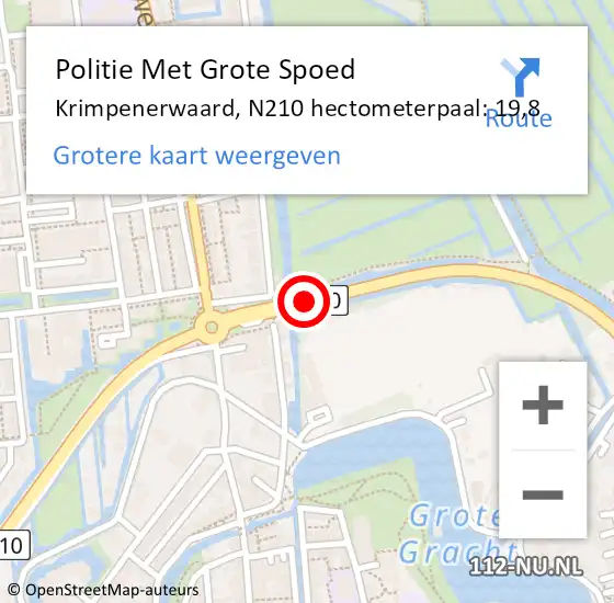 Locatie op kaart van de 112 melding: Politie Met Grote Spoed Naar Krimpenerwaard, N210 hectometerpaal: 19,8 op 29 augustus 2023 16:12