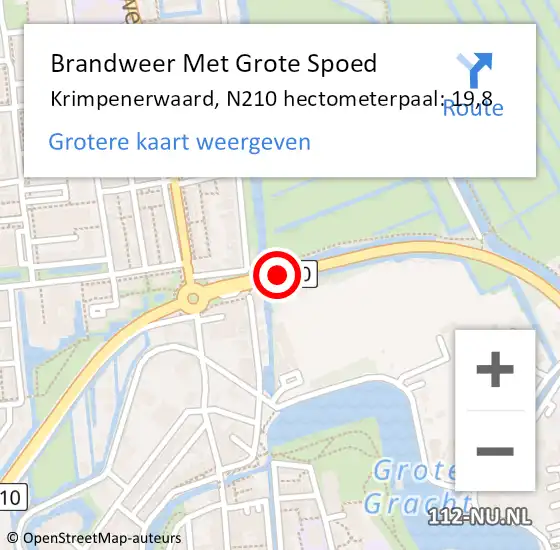 Locatie op kaart van de 112 melding: Brandweer Met Grote Spoed Naar Krimpenerwaard, N210 hectometerpaal: 19,8 op 29 augustus 2023 16:14