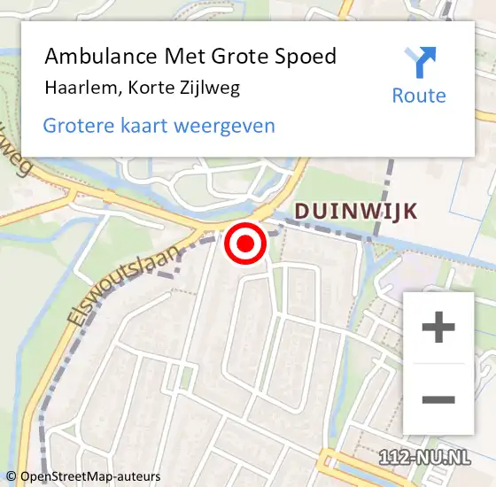 Locatie op kaart van de 112 melding: Ambulance Met Grote Spoed Naar Haarlem, Korte Zijlweg op 29 augustus 2023 16:31