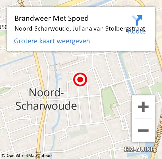 Locatie op kaart van de 112 melding: Brandweer Met Spoed Naar Noord-Scharwoude, Juliana van Stolbergstraat op 29 augustus 2023 16:32