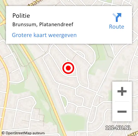 Locatie op kaart van de 112 melding: Politie Brunssum, Platanendreef op 29 augustus 2023 16:59