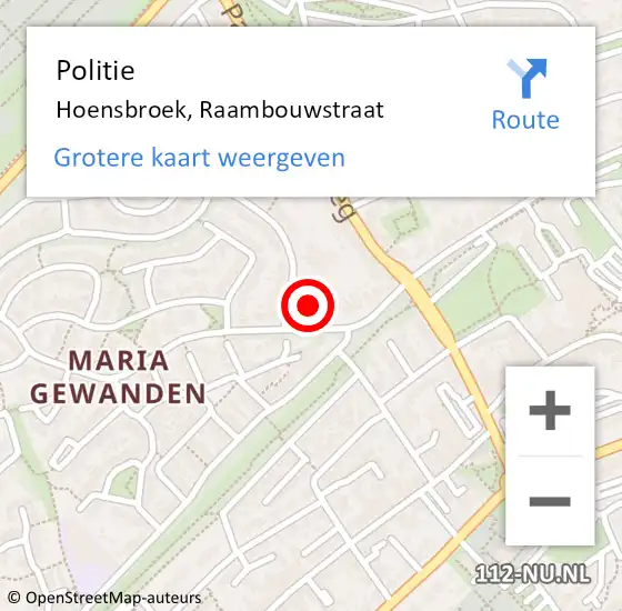 Locatie op kaart van de 112 melding: Politie Hoensbroek, Raambouwstraat op 29 augustus 2023 16:59