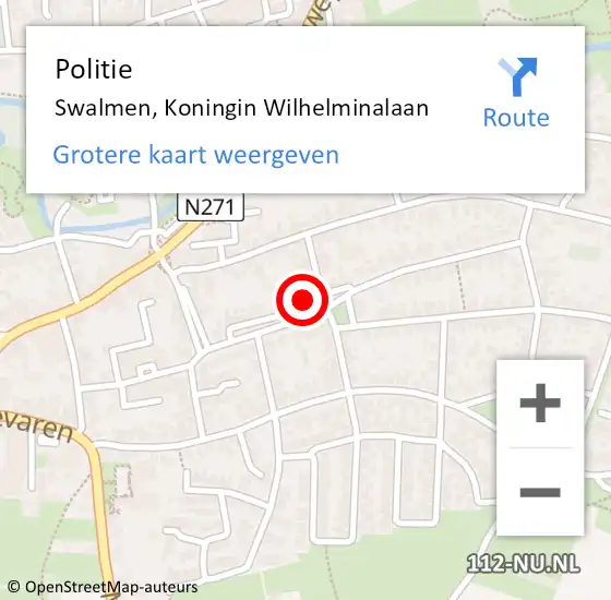 Locatie op kaart van de 112 melding: Politie Swalmen, Koningin Wilhelminalaan op 29 augustus 2023 17:04