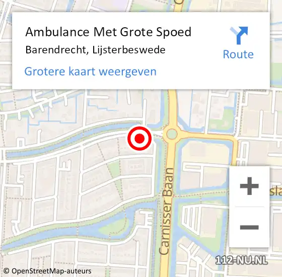 Locatie op kaart van de 112 melding: Ambulance Met Grote Spoed Naar Barendrecht, Lijsterbeswede op 29 augustus 2023 17:21