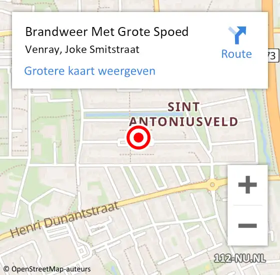 Locatie op kaart van de 112 melding: Brandweer Met Grote Spoed Naar Venray, Joke Smitstraat op 29 augustus 2023 17:44