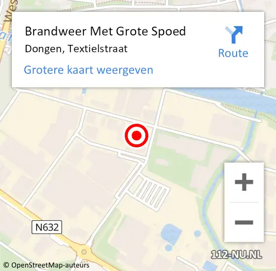 Locatie op kaart van de 112 melding: Brandweer Met Grote Spoed Naar Dongen, Textielstraat op 29 augustus 2023 17:44