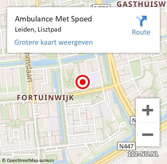 Locatie op kaart van de 112 melding: Ambulance Met Spoed Naar Leiden, Lisztpad op 29 augustus 2023 18:42
