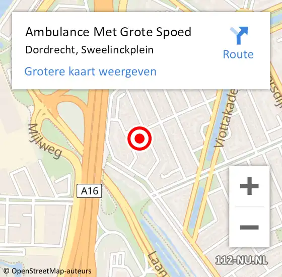 Locatie op kaart van de 112 melding: Ambulance Met Grote Spoed Naar Dordrecht, Sweelinckplein op 29 augustus 2023 18:44