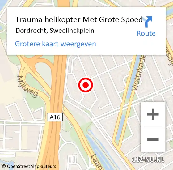 Locatie op kaart van de 112 melding: Trauma helikopter Met Grote Spoed Naar Dordrecht, Sweelinckplein op 29 augustus 2023 18:48
