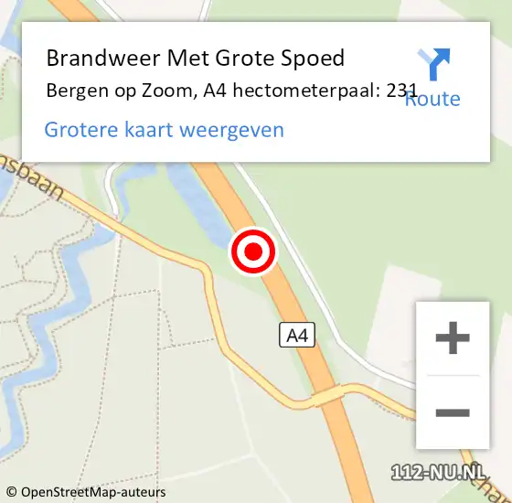 Locatie op kaart van de 112 melding: Brandweer Met Grote Spoed Naar Bergen op Zoom, A4 hectometerpaal: 231 op 29 augustus 2023 18:56
