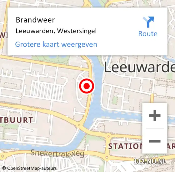Locatie op kaart van de 112 melding: Brandweer Leeuwarden, Westersingel op 29 augustus 2023 19:37