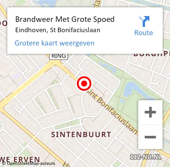 Locatie op kaart van de 112 melding: Brandweer Met Grote Spoed Naar Eindhoven, St Bonifaciuslaan op 29 augustus 2023 19:47