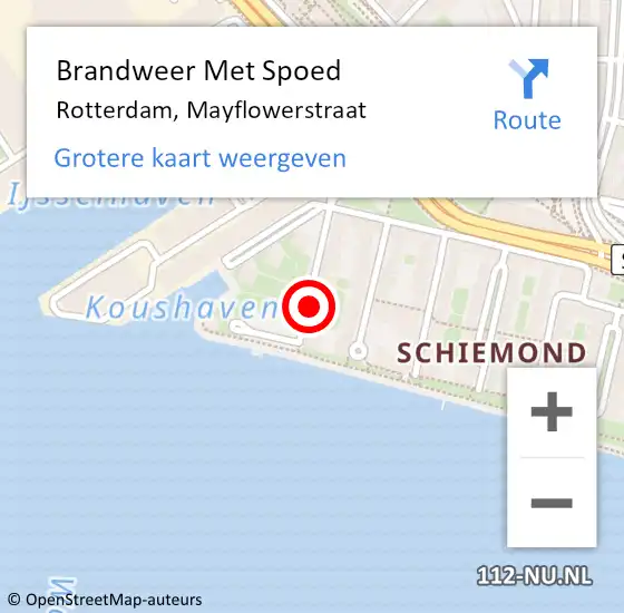 Locatie op kaart van de 112 melding: Brandweer Met Spoed Naar Rotterdam, Mayflowerstraat op 29 augustus 2023 19:53