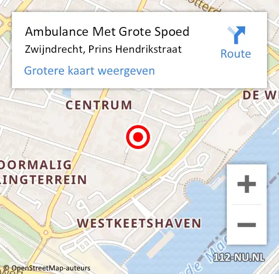 Locatie op kaart van de 112 melding: Ambulance Met Grote Spoed Naar Zwijndrecht, Prins Hendrikstraat op 29 augustus 2023 19:57