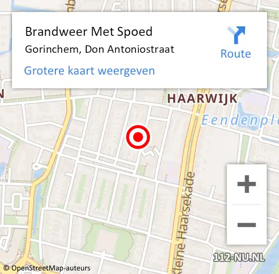 Locatie op kaart van de 112 melding: Brandweer Met Spoed Naar Gorinchem, Don Antoniostraat op 29 augustus 2023 20:07