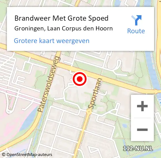 Locatie op kaart van de 112 melding: Brandweer Met Grote Spoed Naar Groningen, Laan Corpus den Hoorn op 29 augustus 2023 20:20