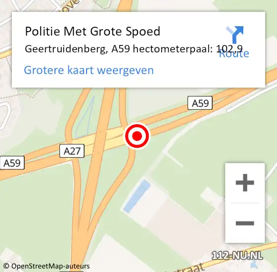 Locatie op kaart van de 112 melding: Politie Met Grote Spoed Naar Geertruidenberg, A59 hectometerpaal: 102,9 op 29 augustus 2023 20:35