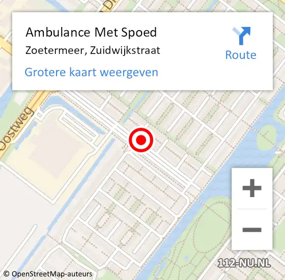 Locatie op kaart van de 112 melding: Ambulance Met Spoed Naar Zoetermeer, Zuidwijkstraat op 29 augustus 2023 21:30