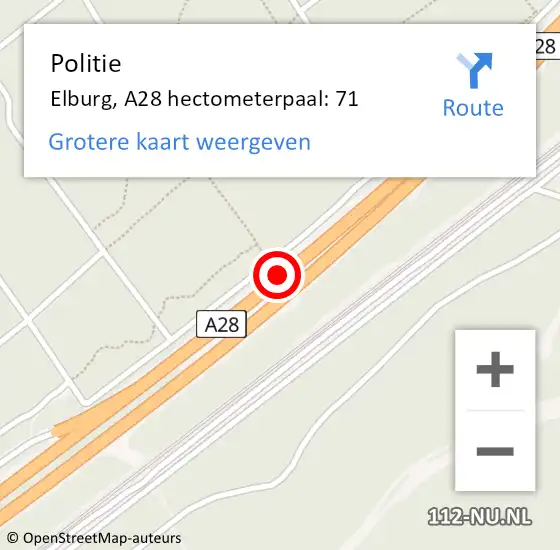 Locatie op kaart van de 112 melding: Politie Elburg, A28 hectometerpaal: 71 op 29 augustus 2023 21:42