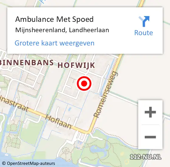 Locatie op kaart van de 112 melding: Ambulance Met Spoed Naar Mijnsheerenland, Landheerlaan op 29 augustus 2023 22:33