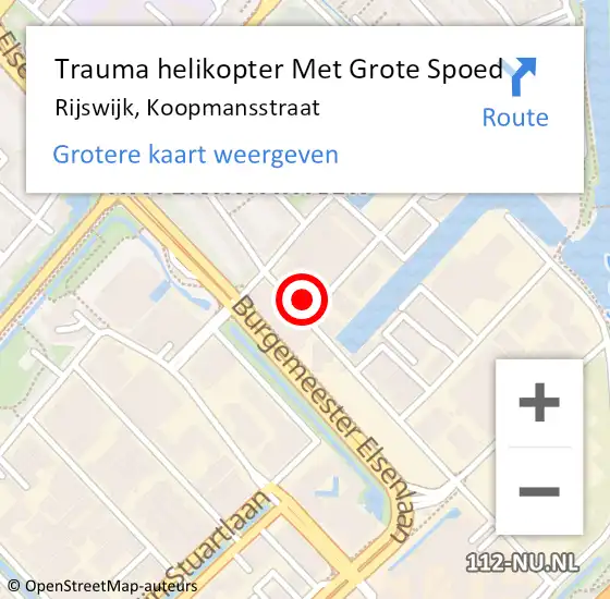 Locatie op kaart van de 112 melding: Trauma helikopter Met Grote Spoed Naar Rijswijk, Koopmansstraat op 29 augustus 2023 23:12