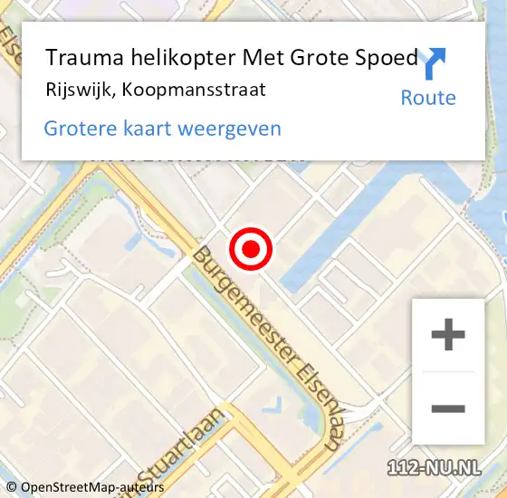 Locatie op kaart van de 112 melding: Trauma helikopter Met Grote Spoed Naar Rijswijk, Koopmansstraat op 29 augustus 2023 23:13